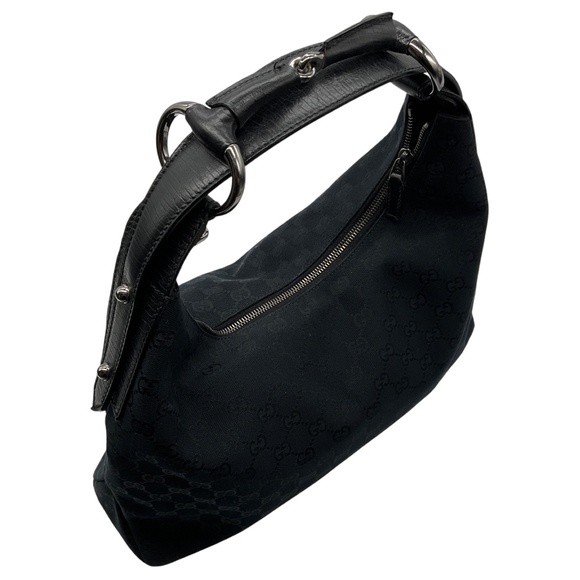 GUCCI BLACK HORSEBIT GG MONOGRAM CANVAS HOBO SHOULDER BAG - Picture 5 of 13